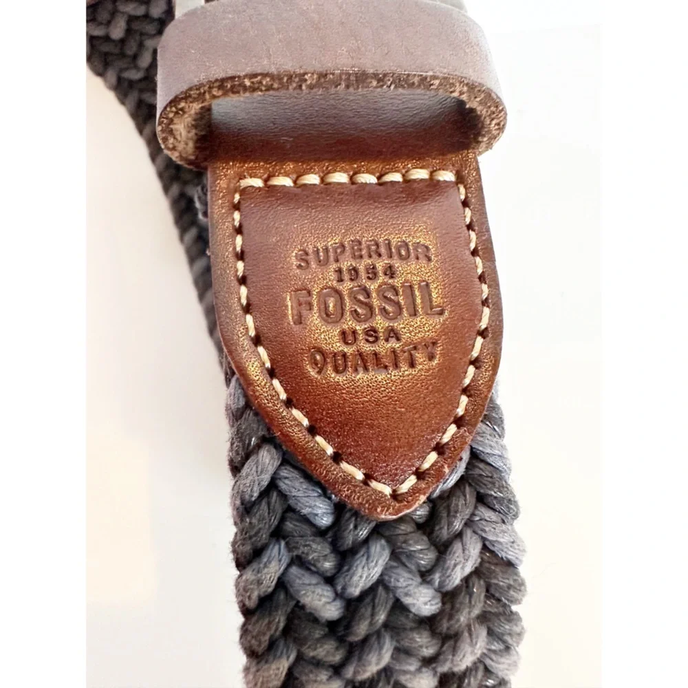 Fossil Mens Braided Belt Blue With Brown Leather Accents Size 85/34 Preppy